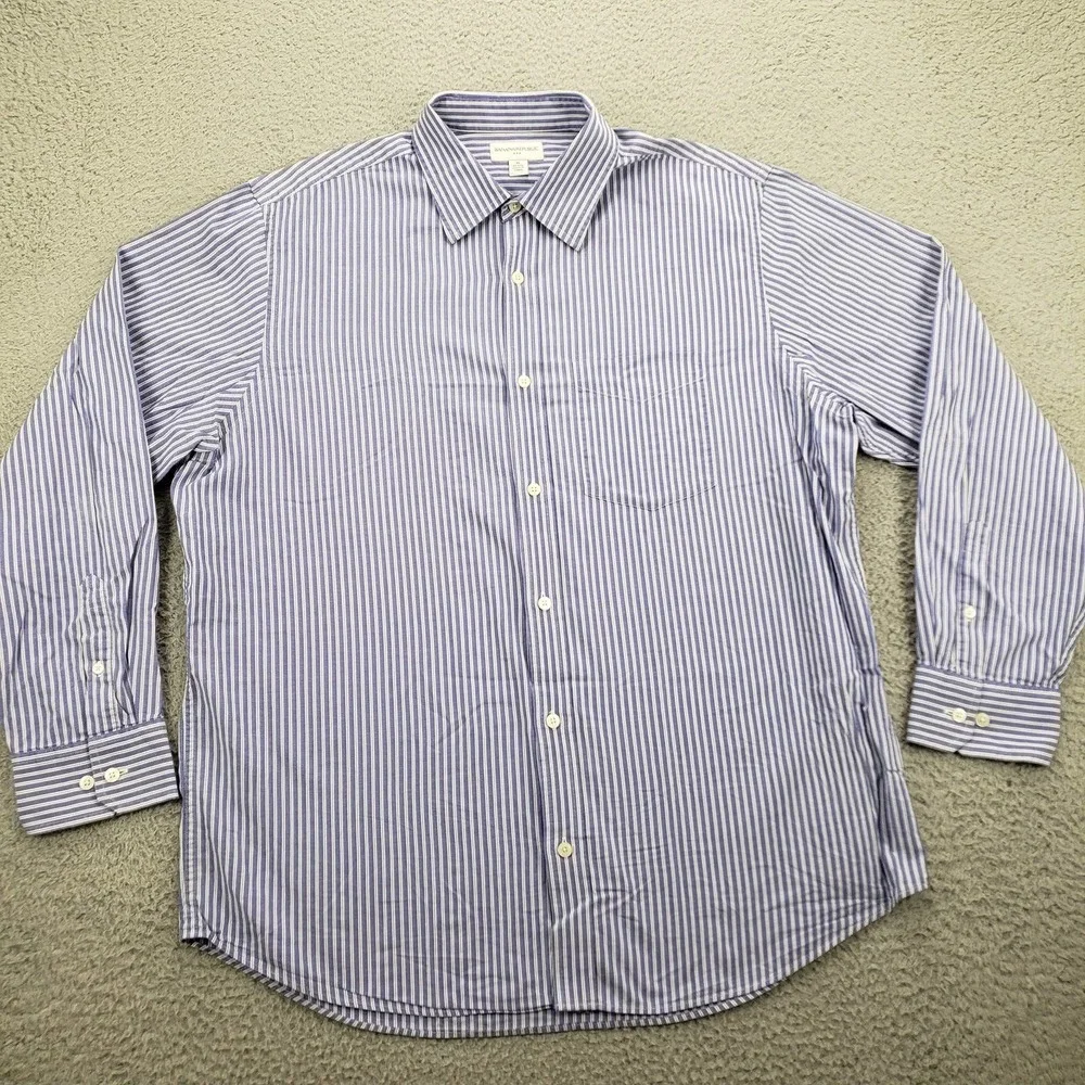 Banana Republic Shirt Mens XL 17-17‎ 1/2 Purple Striped Button Up Long Sleeve